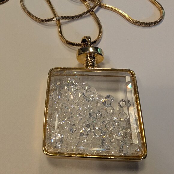 Etheric Aura Crystal Chip in Square Glass Pendant Necklace - Picture 1 of 5